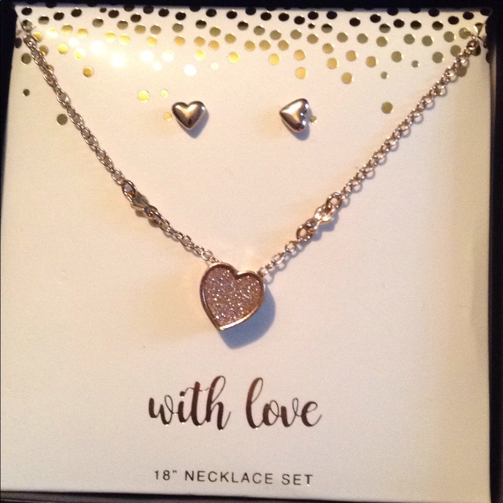 Gold Necklace and Studded Heart set